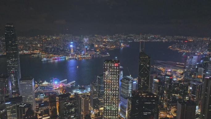 香港夜景航拍鸟瞰维多利亚港大湾区风景