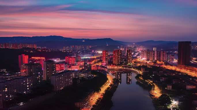 4k航拍重庆綦江城市日转夜延时