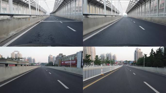 襄阳城市道路街道交通隔音墙第一视角风光