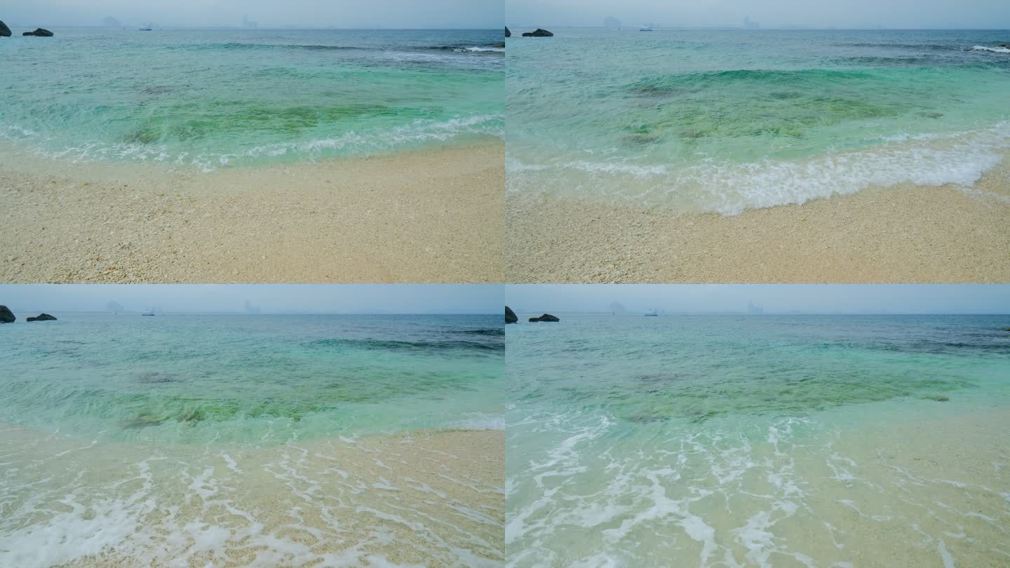 大海岸边海浪拍打沙滩 海边浪花