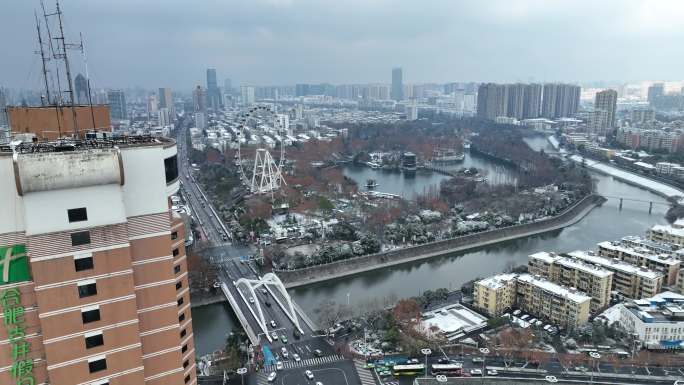 合肥地标建筑大东门逍遥津雪景航拍