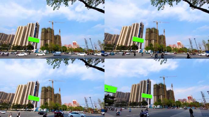 广告牌绿幕 建筑工地 车水马龙延时摄影