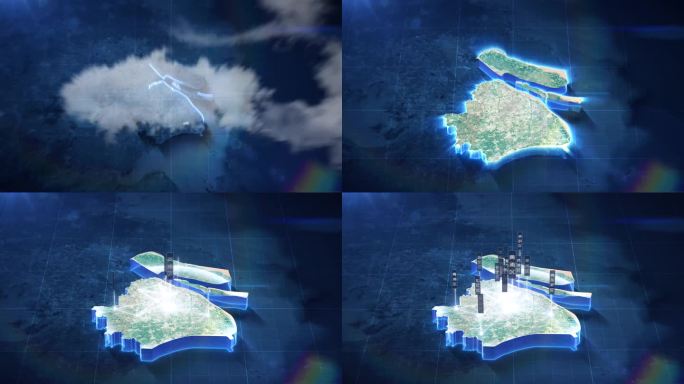 【AE模板】科技蓝暗调三维卫星地图 上海
