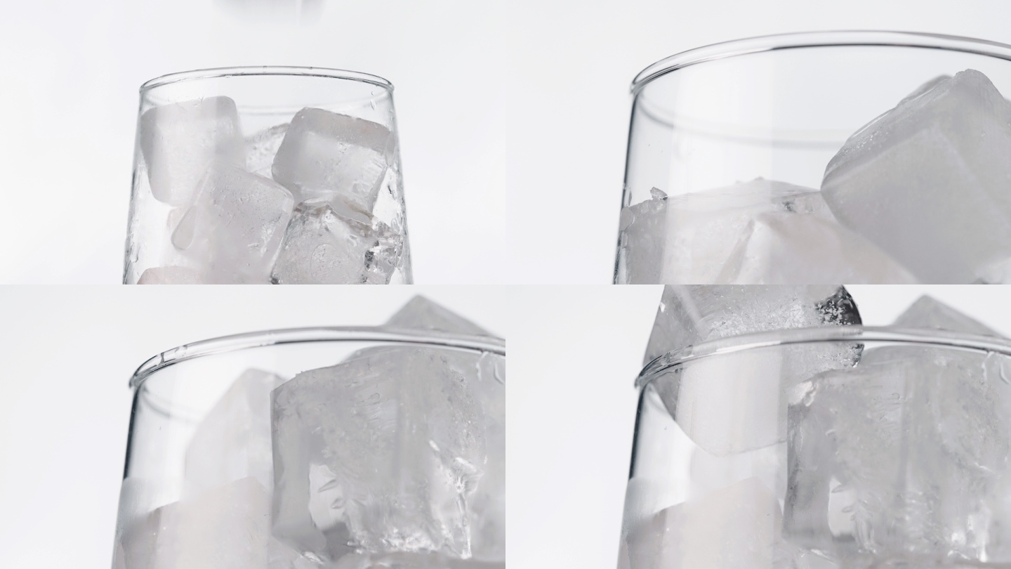 冰块掉入玻璃杯中夏天消暑降温解渴