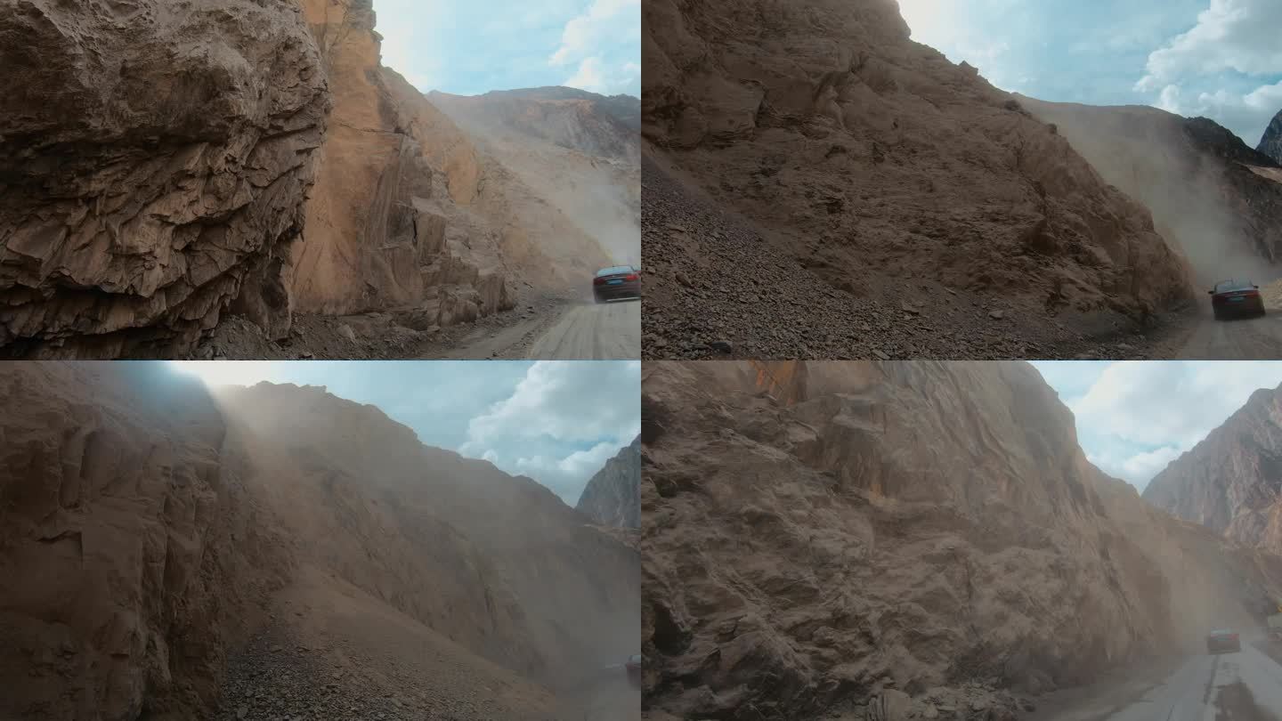 西藏旅游风光318国道塌方落石路段
