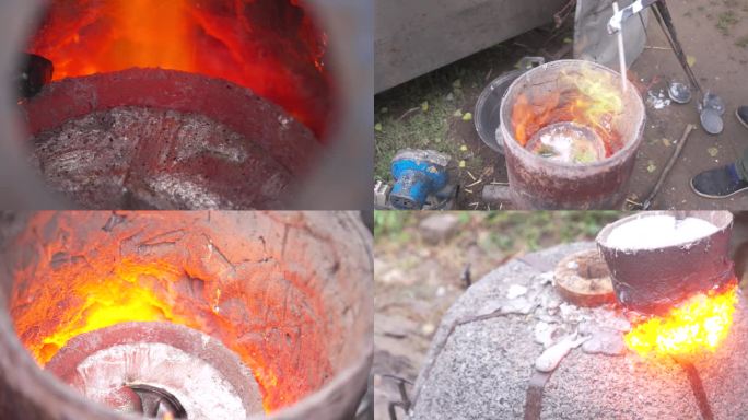 农村手艺人铸造铝锅倒铝锅非遗文化遗产