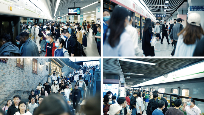 地铁人流坐地铁挤地铁城市交通上班族上下班