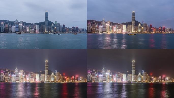 香港维多利亚港金融中心白天到黑夜夜景延时