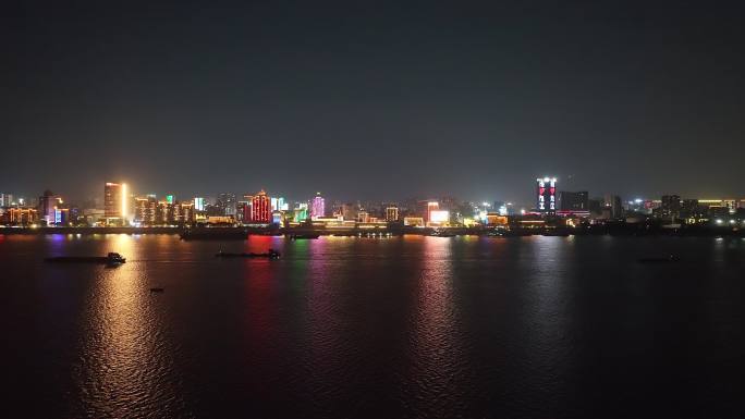 江畔城市九江夜景航拍