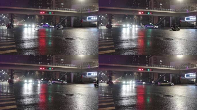 雨夜冬雨 春雨 红绿灯十字路口 加班人2