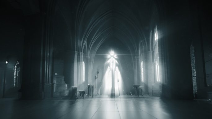 神秘黑暗教堂大教堂宗教建筑光影变化背景