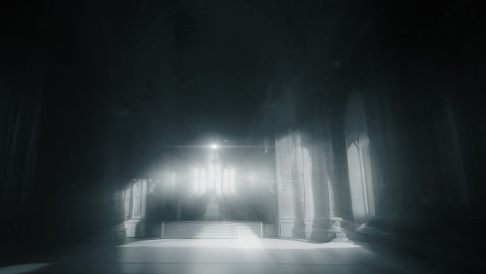 神秘黑暗教堂光影变化发光圣光宗教信仰背景