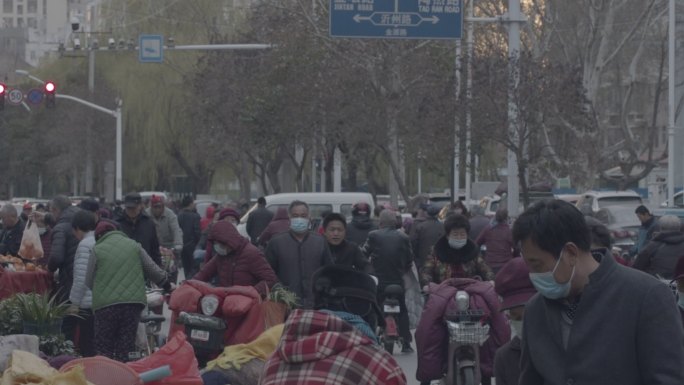 电影机拍摄城市人文早市买菜市场延时摄影