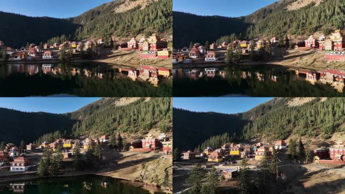 宫殿湖水与房子夕阳傍晚