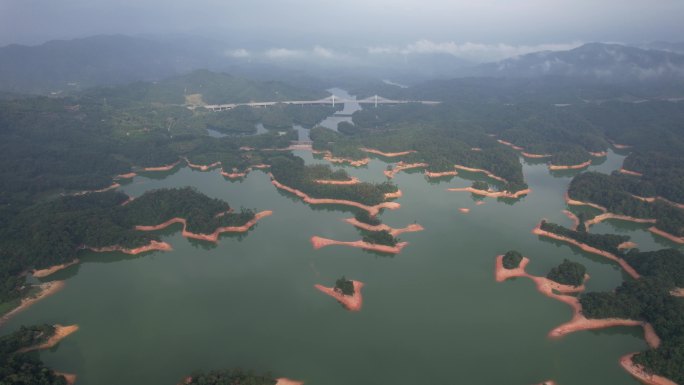 广州从化流溪河森林公园水库航拍小千岛湖