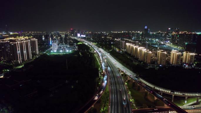 杭州城市夜景航拍