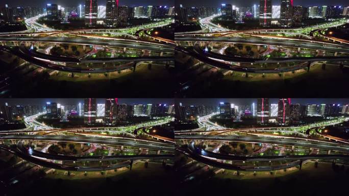 杭州立交桥道路车流交通夜景航拍