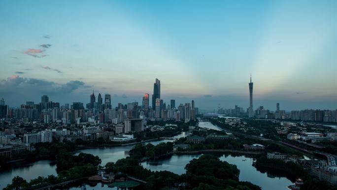 广州大景日转夜延时