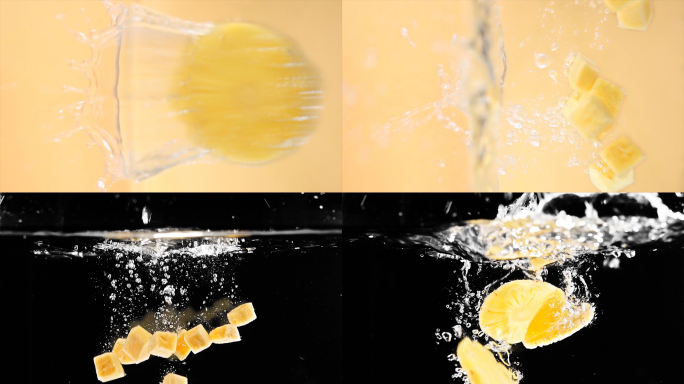 菠萝凤梨落水掉入水中慢动作升格实拍