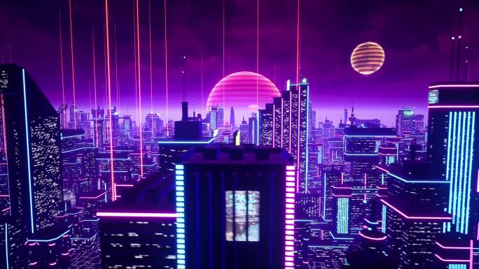 科幻元宇宙都市赛博霓虹城市穿梭vj舞台2