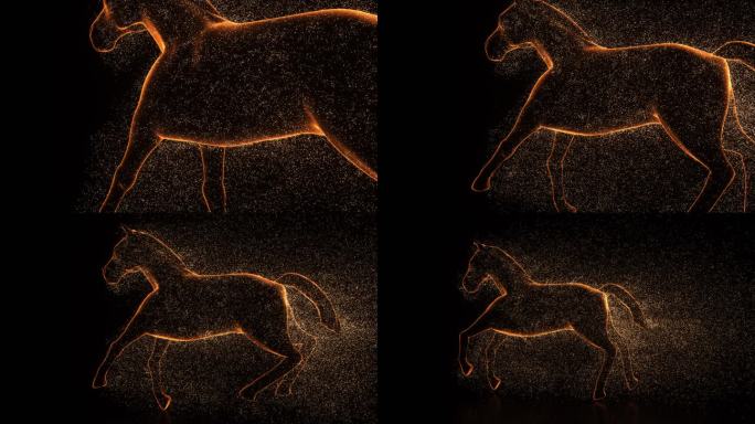 马奔跑散发金色粒子三维动画