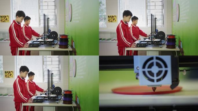 学生操作3D打印机