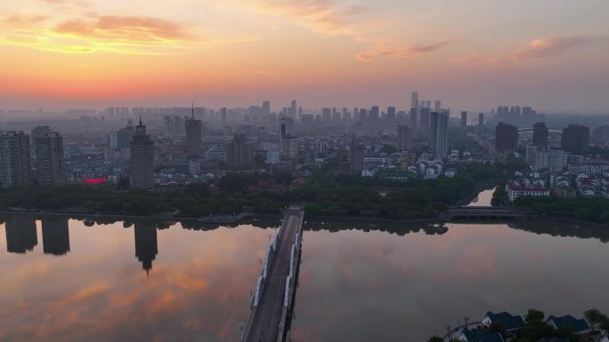 【4K无水印】航拍宜兴日出城市大气空镜