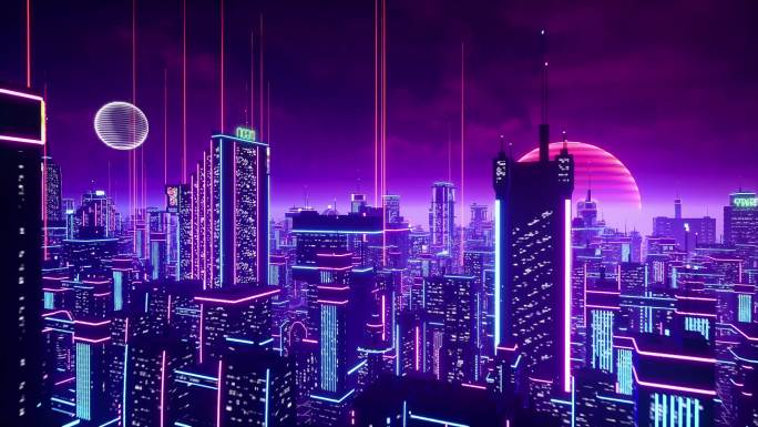 科幻元宇宙都市赛博霓虹城市穿梭vj舞台