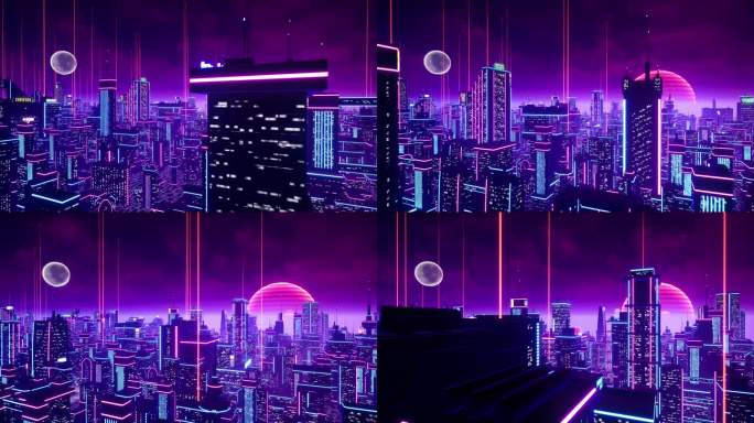 科幻元宇宙都市赛博霓虹城市穿梭vj舞台