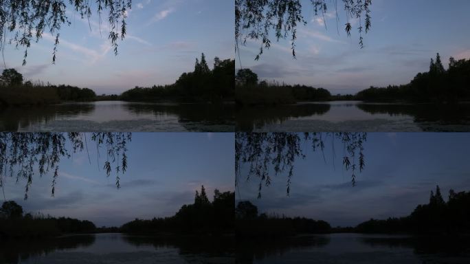 从明到暗的湖边的天空延时摄影