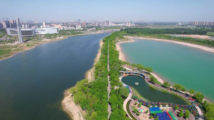 郑州象湖生态湿地公园航拍素材