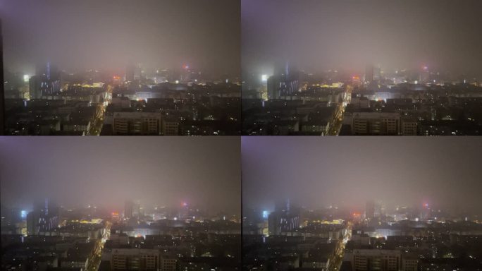 安徽合肥三孝口老城区大雾夜景街景