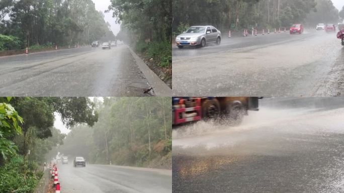 汽车暴雨车流自然灾害乡村公路汽车运输暴雨