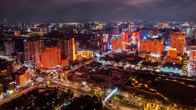 4K汕头时代广场夜景航拍延时