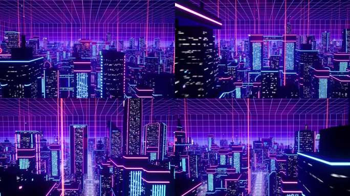 大气霓虹科幻都市夜景城市穿梭赛博朋克舞台