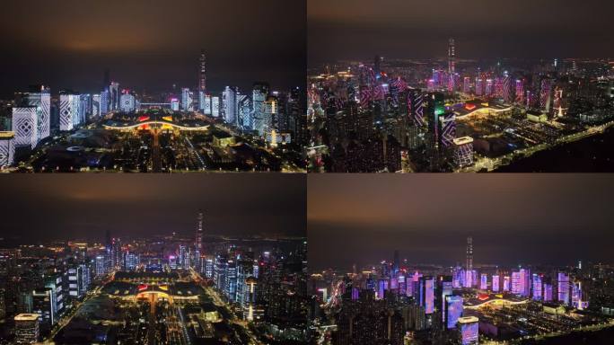 深圳市民中心灯光秀夜景航拍4K