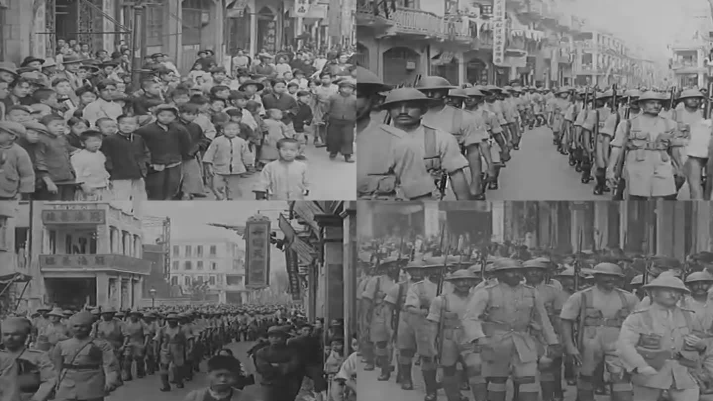 英国军队进入上海英租界影像