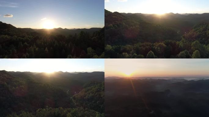 清晨大山里的日出航拍4K