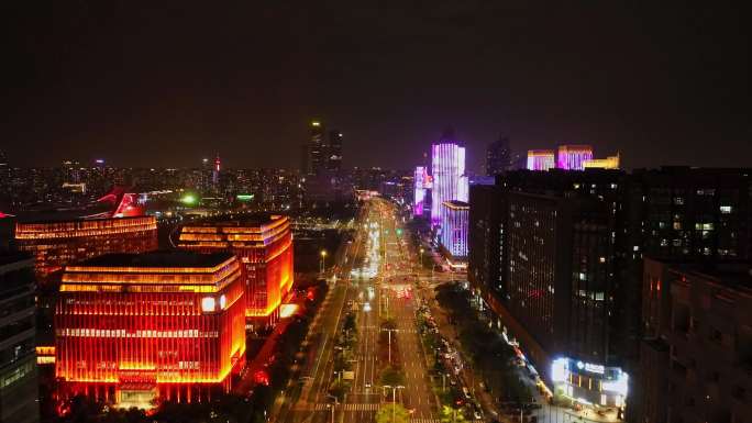 南京城市夜景CBD座标航拍