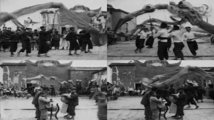 1920年农村春节舞狮影像