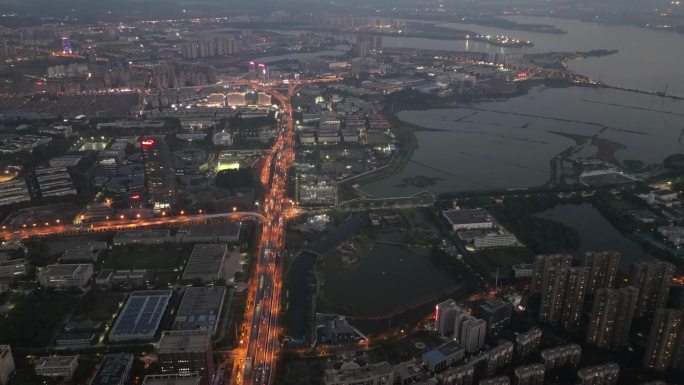 武汉夜景延时航拍高架桥车流
