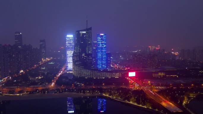 合肥市 天鹅湖公园夜景 合肥大剧院 广电