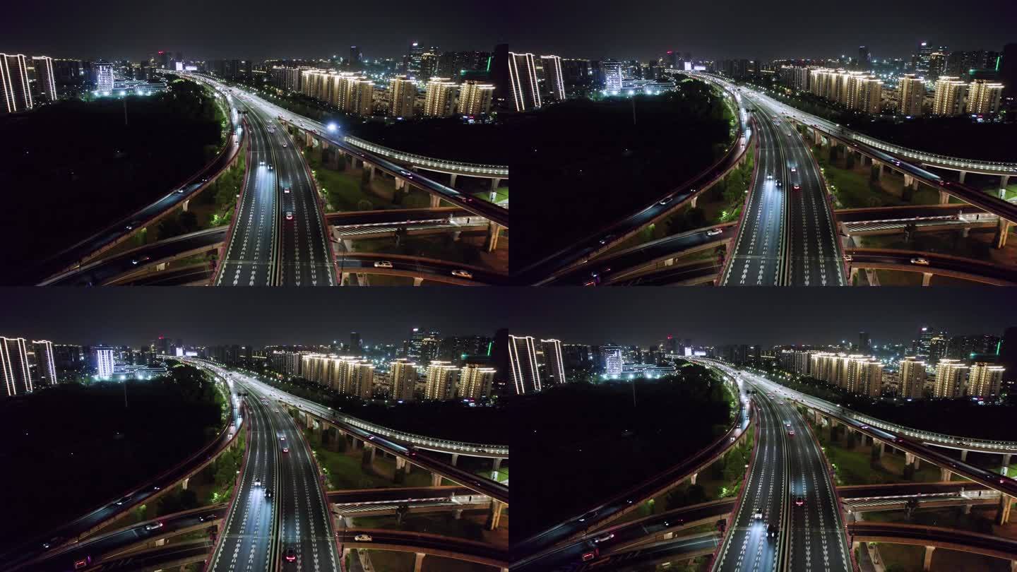 城市立交桥道路车流交通夜景航拍