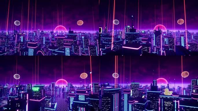 科幻城市楼宇穿梭荧光赛博朋克氛围舞台2