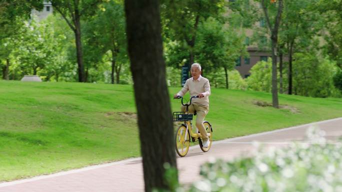 老年幸福生活浇花户外骑行老友锻炼身体4K