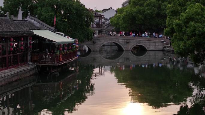 同里古镇 水乡 航拍 夏天 船 晴天