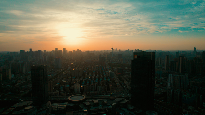 成都市中心黄昏航拍长镜头 5.4K