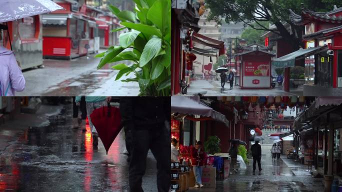 雨中街头小巷的行人