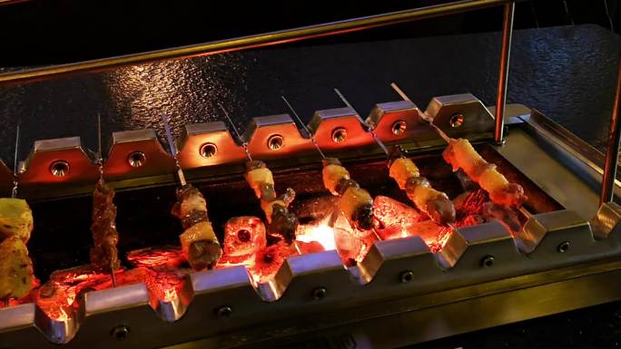 炭火烤肉烧烤撸串肉类美食烤箱烹饪火焰燃烧