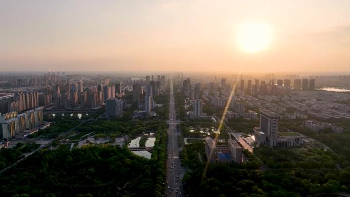 滨州地标建筑夕阳航拍